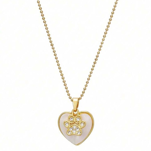 Heart and Crystal Paw Print Necklace - Picture 4 of 5